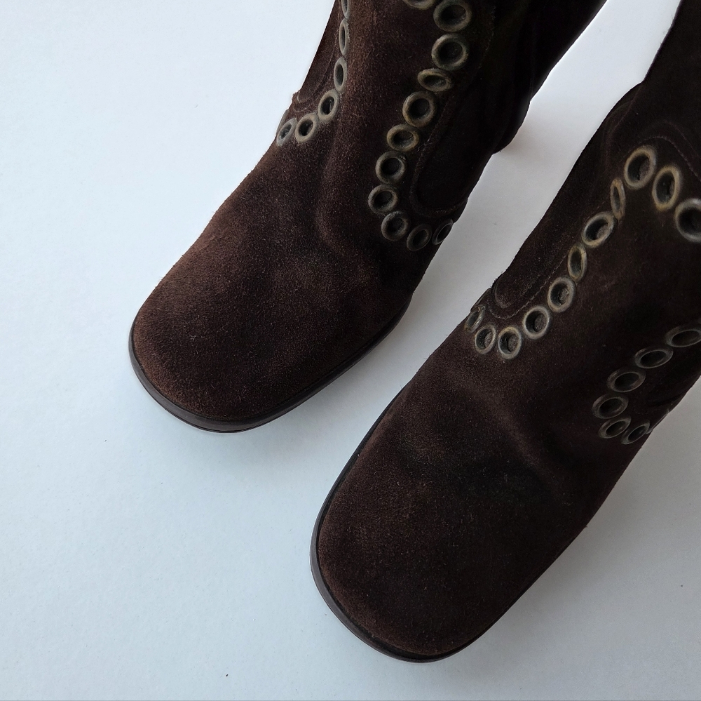 Dolce & Gabbana Brown Suede Butterfly Rivet Heeled Boots Size 39 - Picture 9 of 16